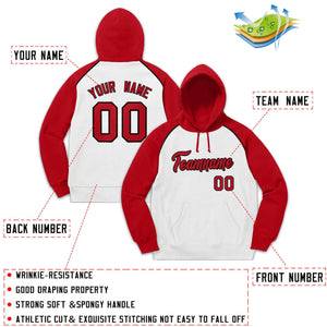 Custom Stitched Sportwear White Red-Black Raglan Sleeves Pullover Hoodie