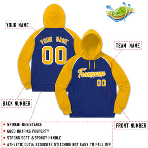 Custom Stitched Sportwear Royal Gold-White Raglan Sleeves Pullover Hoodie