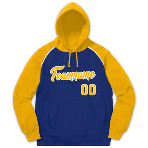 Custom Stitched Sportwear Royal Gold-White Raglan Sleeves Pullover Hoodie