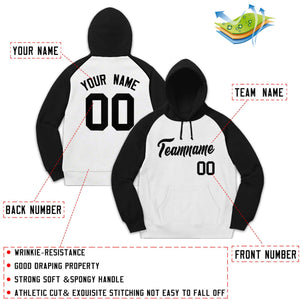 Custom Stitched Sportwear White Black Raglan Sleeves Pullover Hoodie