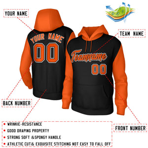 Sweat à capuche personnalisé à manches raglan noir orange-noir cousu Sportwear