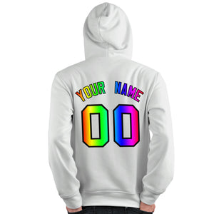 Sweat-shirt à capuche blanc personnalisé avec police de couleur arc-en-ciel