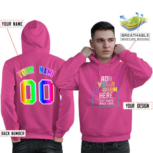 Sweat-shirt à capuche rose personnalisé avec police de couleur arc-en-ciel