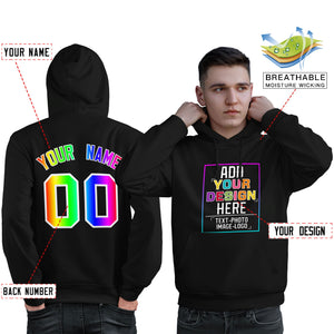 Custom Black Personalized Rainbow Color Font Team Pullover Sweatshirt Hoodie