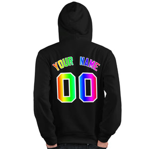 Custom Black Personalized Rainbow Color Font Team Pullover Sweatshirt Hoodie