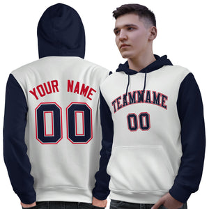 Custom White Navy-Red Raglan Sleeves Pullover Personalized Sweatshirt Hoodie