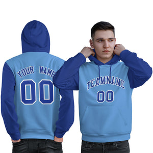 Custom Light Blue Royal-White Raglan Sleeves Pullover Personalized Sweatshirt Hoodie