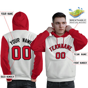 Custom White Red-Black Raglan Sleeves Pullover Personalized Sweatshirt Hoodie