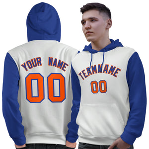 Custom White Royal-Orange Raglan Sleeves Pullover Personalized Sweatshirt Hoodie