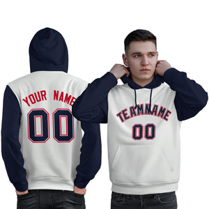 Custom White Navy-Red Raglan Sleeves Pullover Personalized Sweatshirt Hoodie