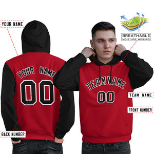 Custom Red Black-White Raglan Sleeves Pullover Personalized Sweatshirt Hoodie