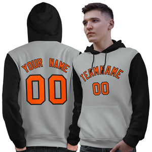 Custom Gray Orange-Black Raglan Sleeves Pullover Personalized Sweatshirt Hoodie