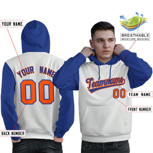 Custom White Royal-Orange Raglan Sleeves Pullover Personalized Sweatshirt Hoodie