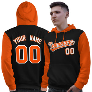 Custom Black Orange-White Raglan Sleeves Pullover Personalized Sweatshirt Hoodie