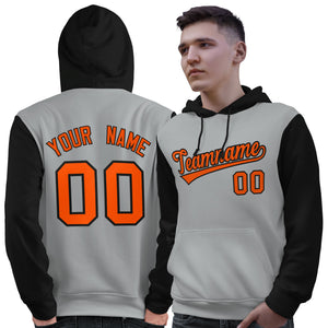 Custom Gray Orange-Black Raglan Sleeves Pullover Personalized Sweatshirt Hoodie