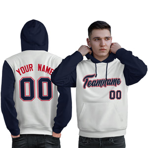 Custom White Navy-Red Raglan Sleeves Pullover Personalized Sweatshirt Hoodie