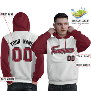 Custom White Crimson-Black Raglan Sleeves Pullover Personalized Sweatshirt Hoodie