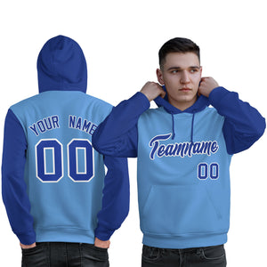 Custom Light Blue Royal-White Raglan Sleeves Pullover Personalized Sweatshirt Hoodie