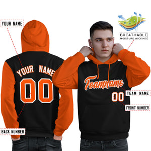 Custom Black Orange-White Raglan Sleeves Pullover Personalized Sweatshirt Hoodie