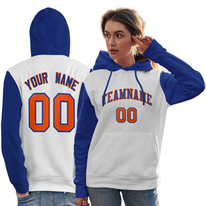 Custom White Royal-Orange Raglan Sleeves Pullover Personalized Team Sweatshirt Hoodie