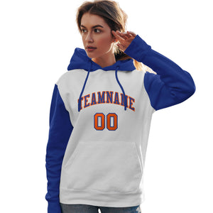 Custom White Royal-Orange Raglan Sleeves Pullover Personalized Team Sweatshirt Hoodie