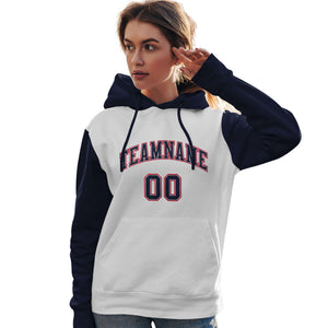 Custom White Navy-Red Raglan Sleeves Pullover Personalized Team Sweatshirt Hoodie