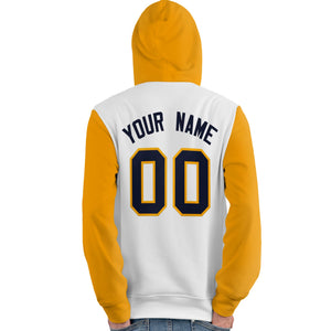 Custom White Navy-Gold Raglan Sleeves Pullover Personalized Team Sweatshirt Hoodie