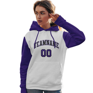 Custom White Black-Purple Raglan Sleeves Pullover Personalized Team Sweatshirt Hoodie