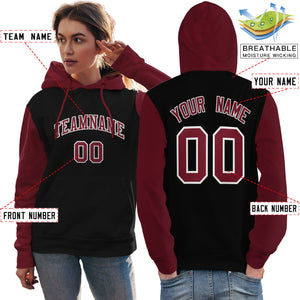 Custom Black Crimson-White Raglan Sleeves Pullover Personalized Team Sweatshirt Hoodie