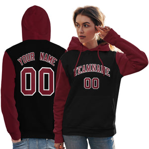 Custom Black Crimson-White Raglan Sleeves Pullover Personalized Team Sweatshirt Hoodie