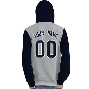 Custom Gray Navy-White Raglan Sleeves Pullover Personalized Team Sweatshirt Hoodie