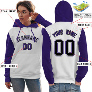 Custom White Black-Purple Raglan Sleeves Pullover Personalized Team Sweatshirt Hoodie