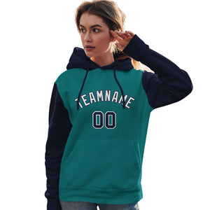 Custom Aqua White-Navy Raglan Sleeves Pullover Personalized Team Sweatshirt Hoodie