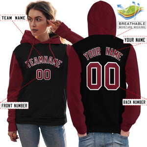 Custom Black Crimson-White Raglan Sleeves Pullover Personalized Team Sweatshirt Hoodie