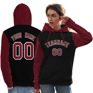 Custom Black Crimson-White Raglan Sleeves Pullover Personalized Team Sweatshirt Hoodie