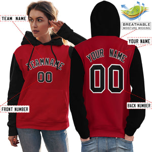 Custom Red Black-White Raglan Sleeves Pullover Personalized Team Sweatshirt Hoodie