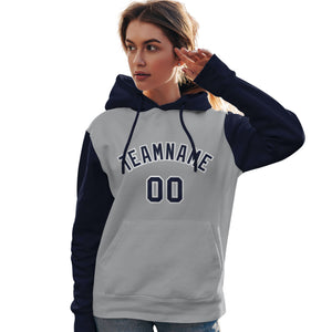 Custom Gray Navy-White Raglan Sleeves Pullover Personalized Team Sweatshirt Hoodie