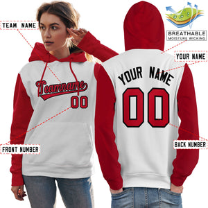 Custom White Red-Black Raglan Sleeves Pullover Personalized Team Sweatshirt Hoodie