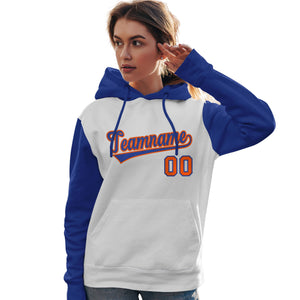 Custom White Royal-Orange Raglan Sleeves Pullover Personalized Team Sweatshirt Hoodie