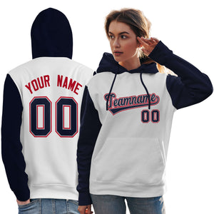 Custom White Navy-Red Raglan Sleeves Pullover Personalized Team Sweatshirt Hoodie