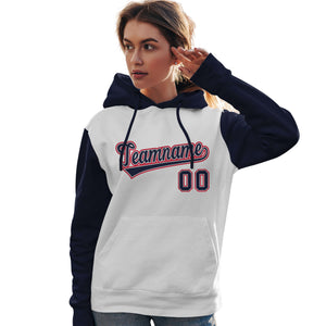 Custom White Navy-Red Raglan Sleeves Pullover Personalized Team Sweatshirt Hoodie