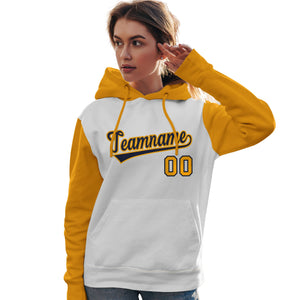 Custom White Navy-Gold Raglan Sleeves Pullover Personalized Team Sweatshirt Hoodie