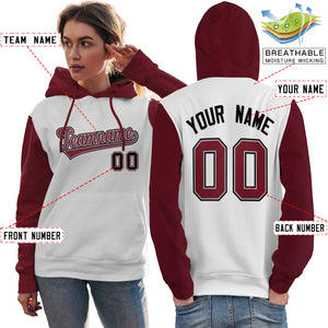 Custom White Crimson-Black Raglan Sleeves Pullover Personalized Team Sweatshirt Hoodie