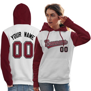 Custom White Crimson-Black Raglan Sleeves Pullover Personalized Team Sweatshirt Hoodie