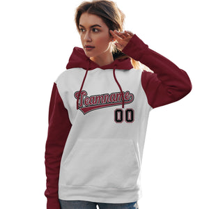 Custom White Crimson-Black Raglan Sleeves Pullover Personalized Team Sweatshirt Hoodie