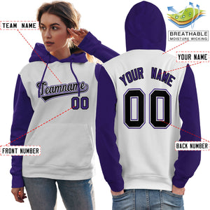 Custom White Black-Purple Raglan Sleeves Pullover Personalized Team Sweatshirt Hoodie