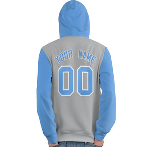 Custom Gray Light Blue-White Raglan Sleeves Pullover Personalized Team Sweatshirt Hoodie