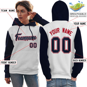 Custom White Navy-Red Raglan Sleeves Pullover Personalized Team Sweatshirt Hoodie