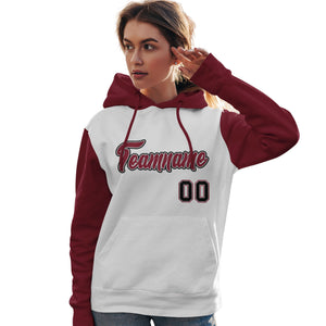 Custom White Crimson-Black Raglan Sleeves Pullover Personalized Team Sweatshirt Hoodie