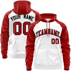 Custom Stitched White Red-Black Raglan Sleeves Sports Full-Zip Sweatshirt Hoodie